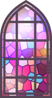 Gothic stained glass window. Church medieval arch. Catholic cathedral mosaic frame. Old architecture design png