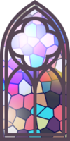 Gothic stained glass window. Church medieval arch. Catholic cathedral mosaic frame. Old architecture design png