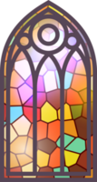 Gothic stained glass window. Church medieval arch. Catholic cathedral mosaic frame. Old architecture design png