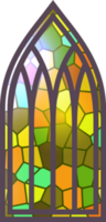 Gothic stained glass window. Church medieval arch. Catholic cathedral mosaic frame. Old architecture design png