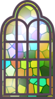 Gothic stained glass window. Church medieval arch. Catholic cathedral mosaic frame. Old architecture design png