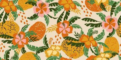 Tropical flower pattern seamless, silhouette of blooming, hand drawn botanical, Floral leaf for spring and Summer time, natural ornaments for textile, fabric, wallpaper, background design. vector