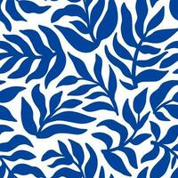 Blue Matisse plants seamless pattern. Minimal abstract floral tropical repeat print. Freehand doodle collage. Organic leaves background, simple nature shapes Summer botanical vector wallpaper.