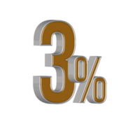 3d numero percentuale oro e argento stile png