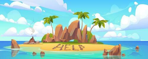 Lost island in ocean with alone castaway person vector