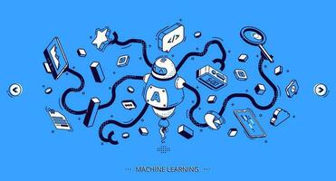 Machine learning banner, artificial intelligence vector
