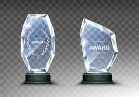 Glass trophy or acrylic winner award realistic vector