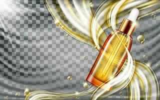 Cosmetic skin care oil or serum with splashes vector