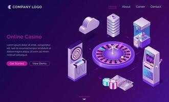 Online casino isometric landing page, web banner vector