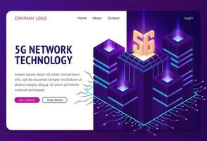 5g network technology isometric landing page. vector