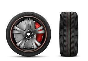 Sport car wheel with red brake gear vector