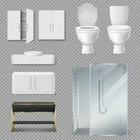 Shower cabin, toilet bowl and sink for bathroom vector