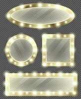 Makeup mirrors in gold frame with light bulbs vector