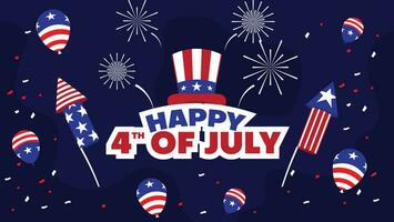 flat happy 4th of july banner design with american flag decoration vector