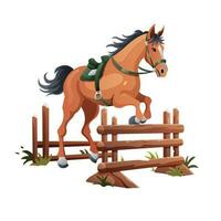 The horse jumps over an obstacle. Horseback Riding. Jumping. Cartoon style. vector