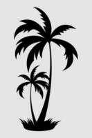 A black and white picture of two palm trees with the word palm on it. vector