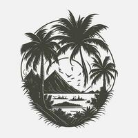 Summer tshirt design A circle with a palm tree and mountains in the middle vector