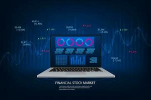 Vector laptop mockup finance and trading online application concept. Laptop and stock chart.