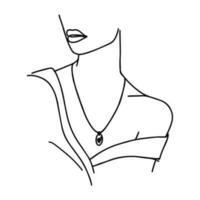 Women's shoulders line art in abstract style. Beautiful woman face skin care. vector