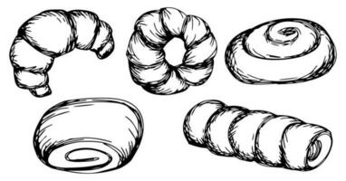 Set of vector bakery products in line-art style.