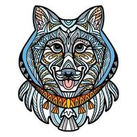 Syberian Husky head dog color tangle doodle vector illustration