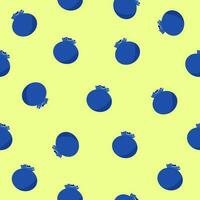 Seamless vector pattern with blueberries. Blue summer berry on yellow background. Minimalistic berry background. Pattern for printing on fabric. Food theme.