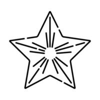 Carambola black and white vector line icon, exotic fruit illustration