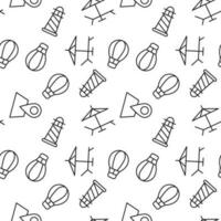 Seamless monochrome repeating pattern of balloon, lighthouse, deckchair, map pin vector