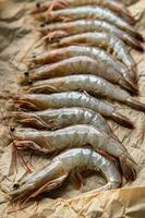 shrimps raw seafood prawn healthy meal food snack on the table copy space food background rustic top view photo