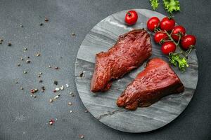 raw beef fresh meat veal healthy meal food snack on the table copy space food background rustic top view keto or paleo diet photo