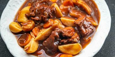 beef bourguignon beef stew fresh dish meal food snack on the table copy space food background rustic top view photo