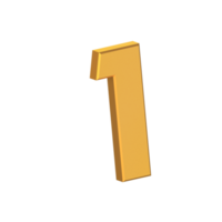 One Number 3D Icon Isolated on Transparent Background, Gold Texture, 3D Rendering png