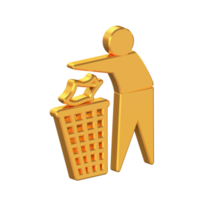 Dustbin 3D Icon Isolated on Transparent Background, Gold Texture, 3D Rendering png