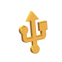 USB 3D Icon Isolated on Transparent Background, Gold Texture, 3D Rendering png