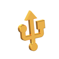 USB 3d Symbol isoliert auf transparent Hintergrund, Gold Textur, 3d Rendern png