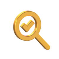 Search Check 3D Icon Isolated on Transparent Background, Gold Texture, 3D Rendering png