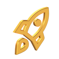 Rakete starten 3d Symbol isoliert auf transparent Hintergrund, Gold Textur, 3d Rendern png