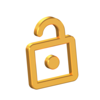 sbloccato, serratura Aperto 3d icona isolato su trasparente sfondo, oro struttura, 3d interpretazione png