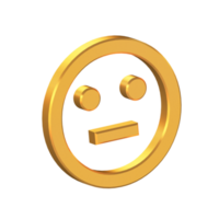 cara emoji sentimiento neutral 3d icono aislado en transparente fondo, oro textura, 3d representación png