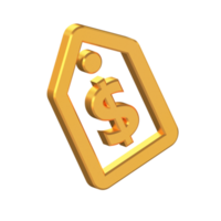 Sale Tag 3D Icon Isolated on Transparent Background, Gold Texture, 3D Rendering png