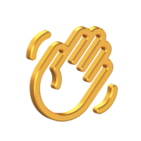 Hand winken 3d Symbol isoliert auf transparent Hintergrund, Gold Textur, 3d Rendern png