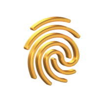 Finger drucken 3d Symbol isoliert auf transparent Hintergrund, Gold Textur, 3d Rendern png