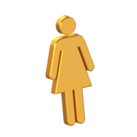 vrouw vol lichaam 3d icoon geïsoleerd Aan transparant achtergrond, goud textuur, vrouw toilet symbool, 3d renderen png