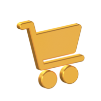 Shopping Trolley 3D Icon Isolated on Transparent Background, Gold Texture, 3D Rendering png