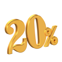 Twenty Percent Off 3D Gold Letters, Big Discount, Special Offer, 3D Rendering png