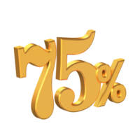 Seventy Five Percent Off 3D Gold Letters, Big Discount, Special Offer, 3D Rendering png