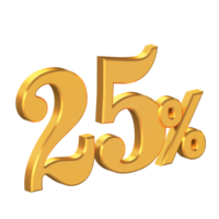 Twenty Five Percent Off 3D Gold Letters, Big Discount, Special Offer, 3D Rendering png