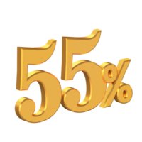 Fifty Five Percent Off 3D Gold Letters, Big Discount, Special Offer, 3D Rendering png