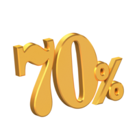 Seventy Percent Off 3D Gold Letters, Big Discount, Special Offer, 3D Rendering png