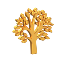 Tree 3D Icon Isolated on Transparent Background, Gold Texture, Climate Change Awareness, 3D Rendering png